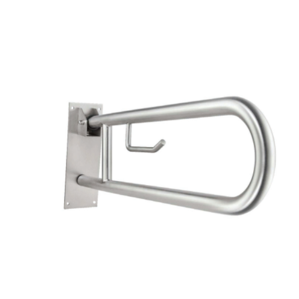 Saniware SWP-SS-304-GB-3275U SUS304 Stainless Steel U-Shape Foldable Grab Bar Wall Mounted Bathroom Safety Support Rail with Tissue Holder 32 x 750mm for Elderly Disabled Toilet Use