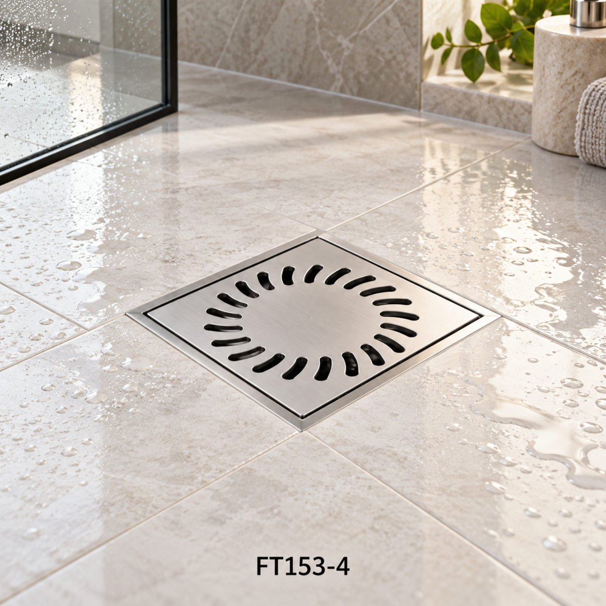 Onimi FT153-4 Stainless Steel Square Floor Tray / Floor Drain – 110mm Swirl Design
