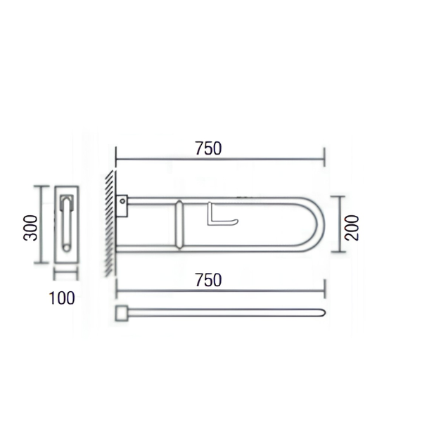 Saniware SWP-SS-304-GB-3275U SUS304 Stainless Steel U-Shape Foldable Grab Bar Wall Mounted Bathroom Safety Support Rail with Tissue Holder 32 x 750mm for Elderly Disabled Toilet Use