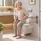 Saniware SWP-SS-304-GB-3275U SUS304 Stainless Steel U-Shape Foldable Grab Bar Wall Mounted Bathroom Safety Support Rail with Tissue Holder 32 x 750mm for Elderly Disabled Toilet Use