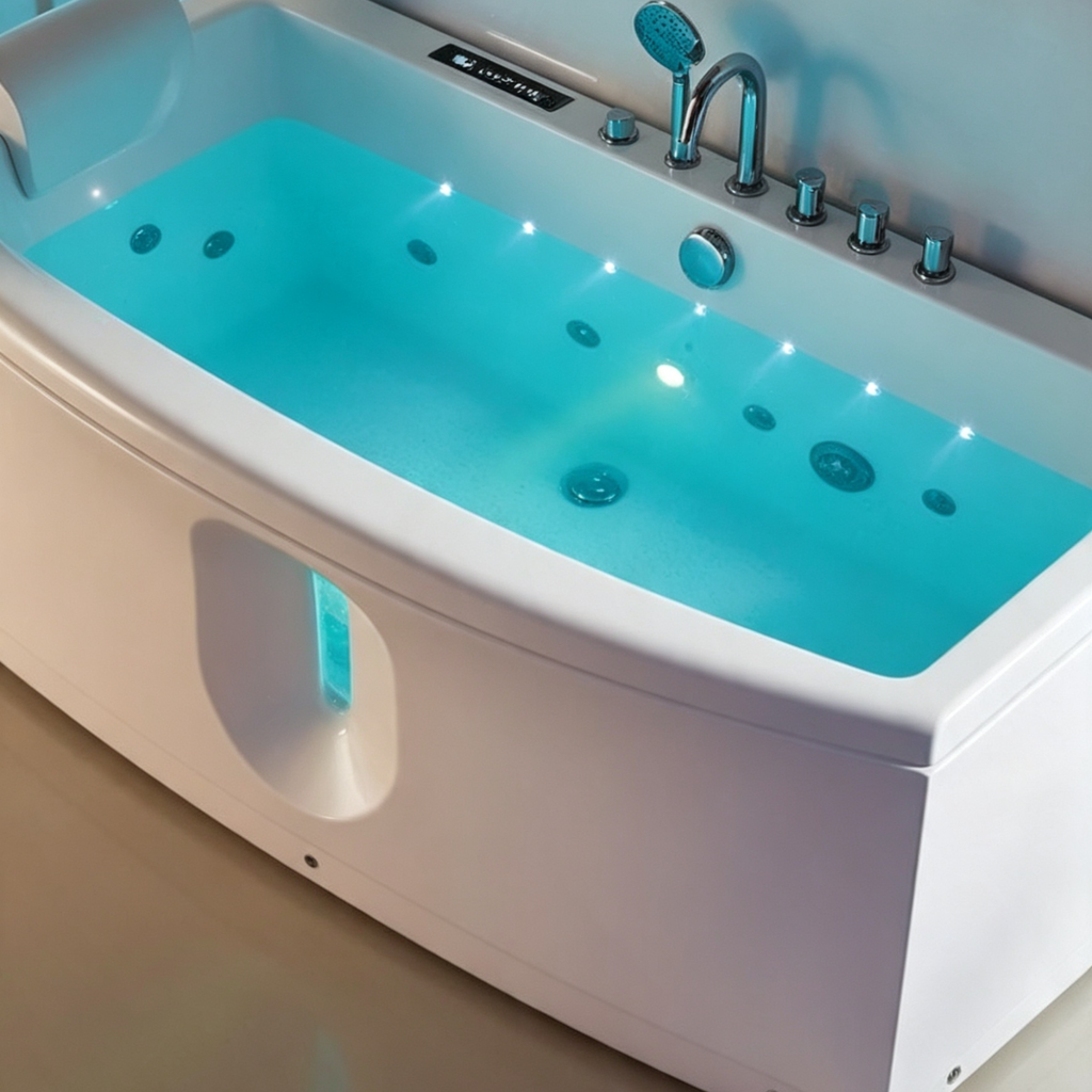 Eurano ERN 11030 Premium Whirlpool Bathtub 2-Person Spa Tub with LED Lights, Air & Water Massage, Hand Shower & Waterfall