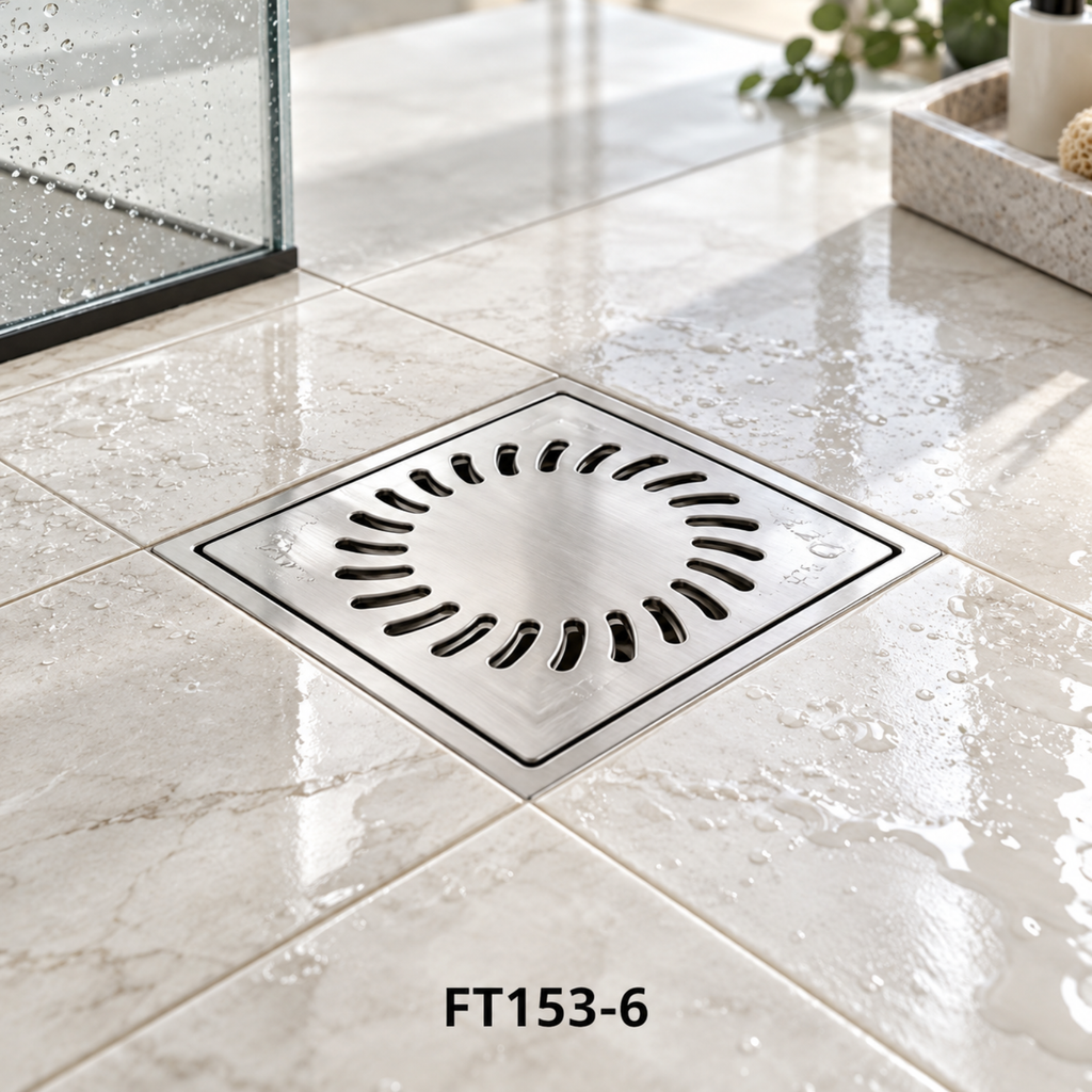 Onimi FT153-6 Stainless Steel Square Floor Tray / Floor Drain – 150mm Swirl Design