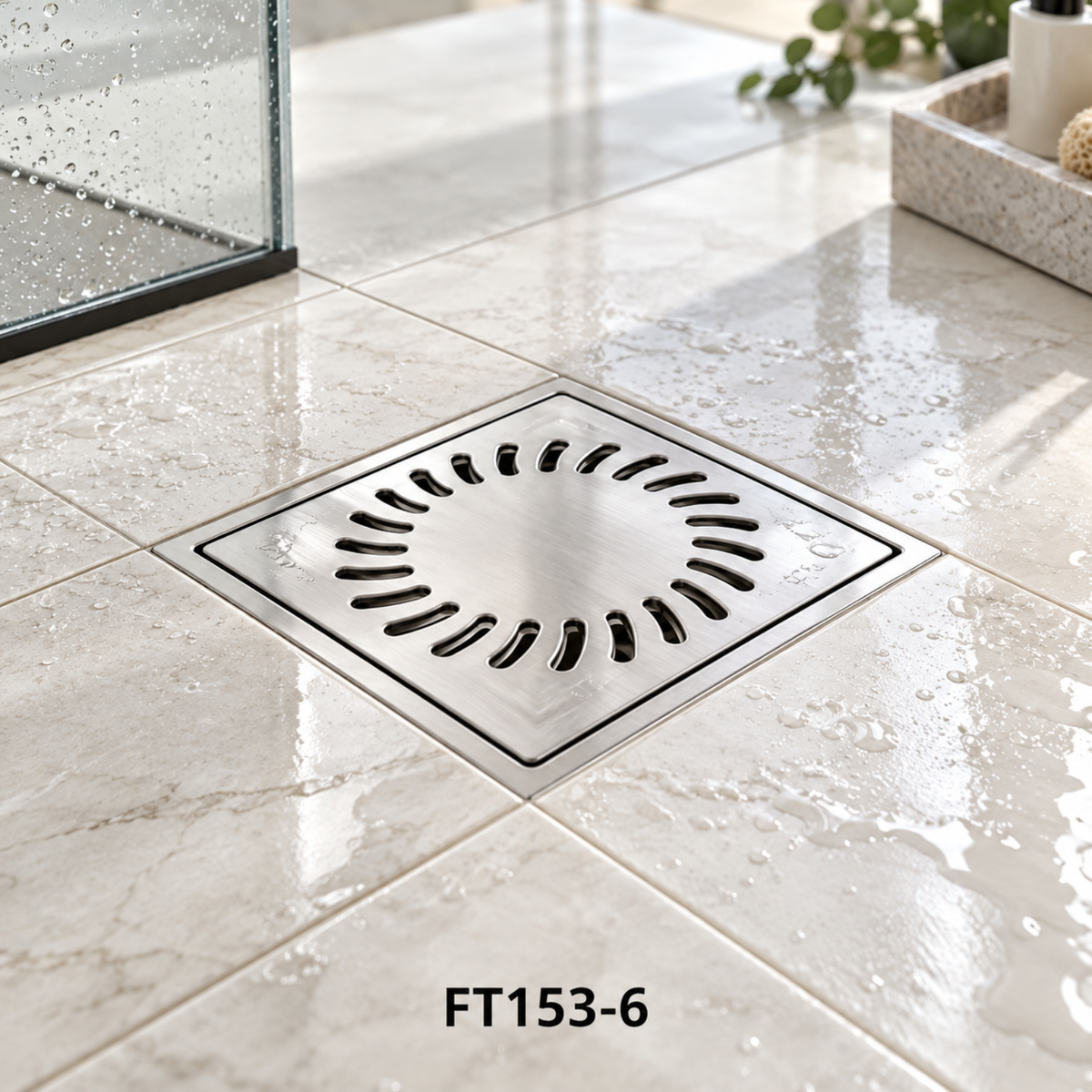 Onimi FT153-6 Stainless Steel Square Floor Tray / Floor Drain – 150mm Swirl Design