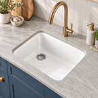 Cavarro CL191908 483 × 483mm White Fireclay Square Single Bowl Kitchen Sink Flush Mount or Undermount Ideal for Compact Kitchens
