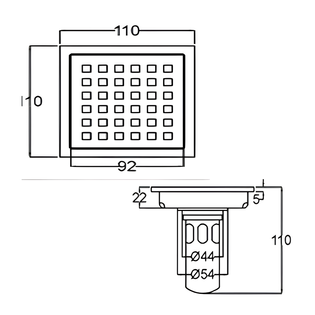 Onimi FT154-4 110 x 110mm Matt Silver Square Stainless Steel Floor Trap