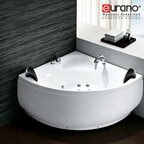Eurano ERN 11309 Corner Whirlpool Bathtub 2-Person Spa Tub with Massage Jets, LED Lights & Hand Shower