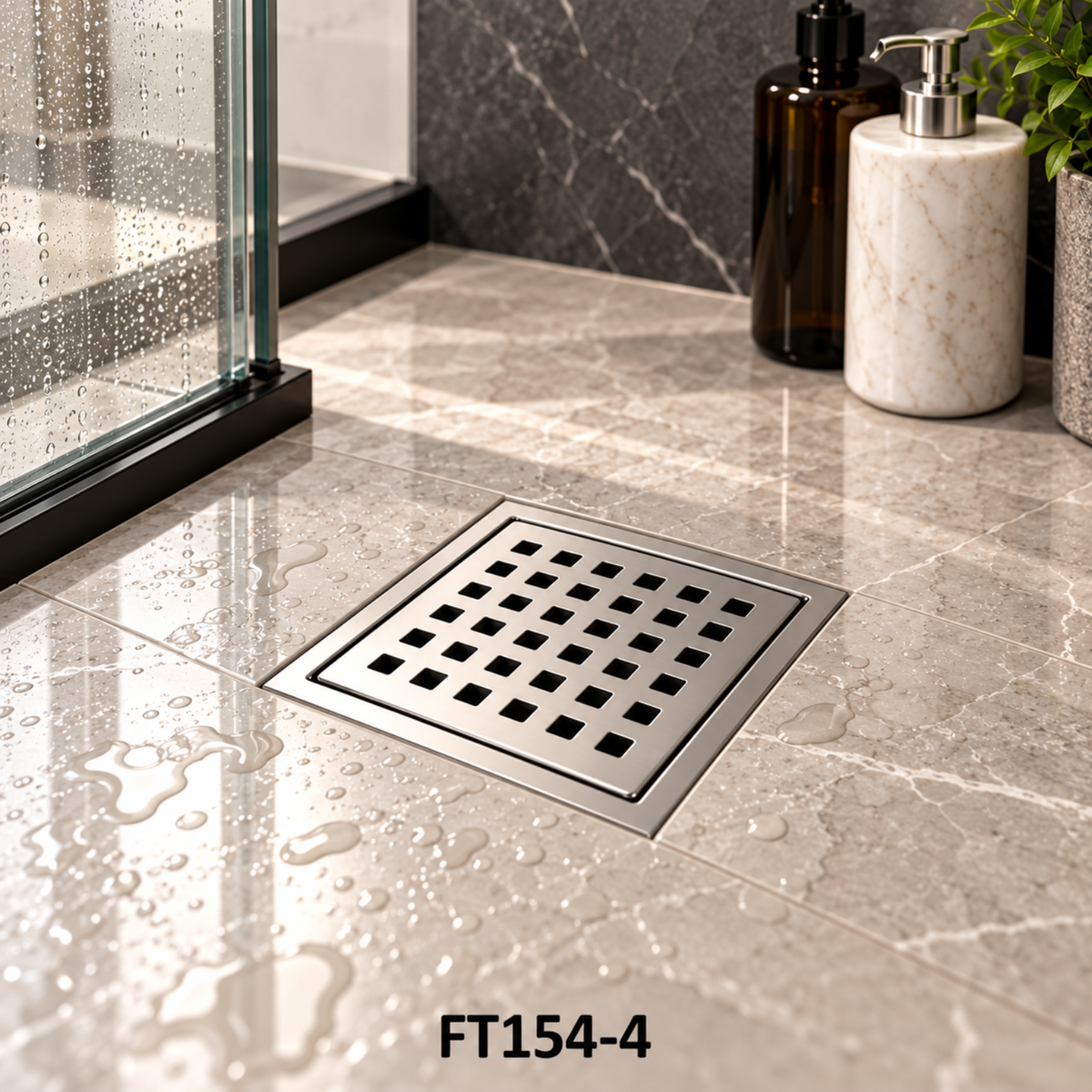 Onimi FT154-4 110 x 110mm Matt Silver Square Stainless Steel Floor Trap