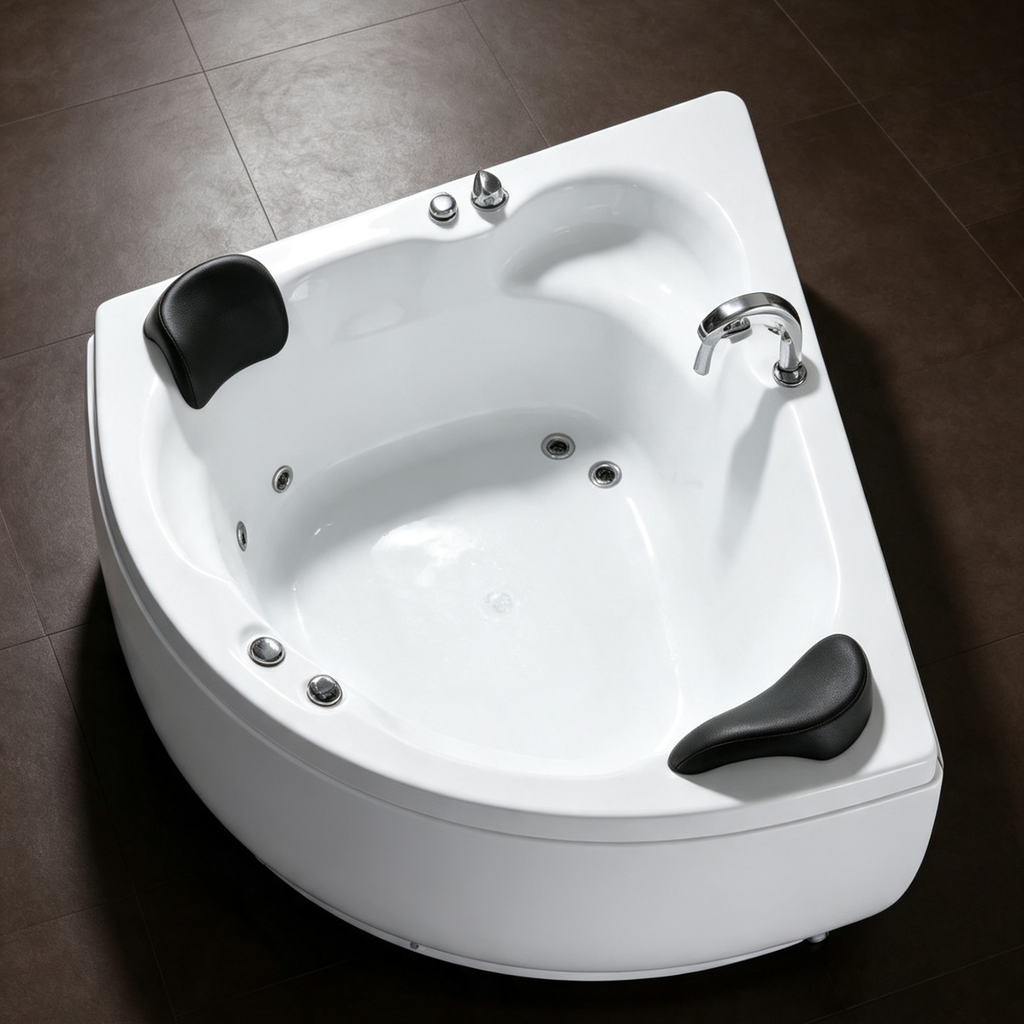 Eurano ERN 11309 Corner Whirlpool Bathtub 2-Person Spa Tub with Massage Jets, LED Lights & Hand Shower