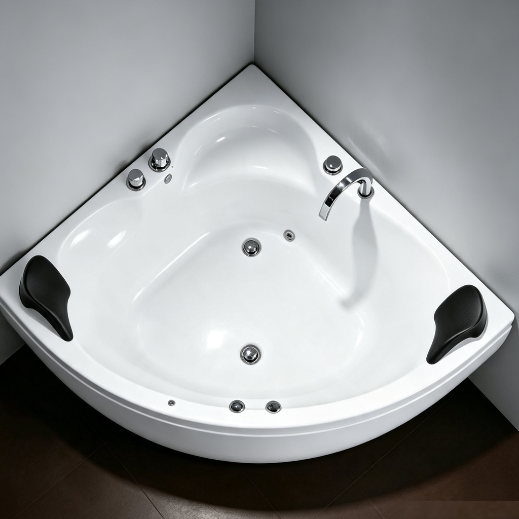 Eurano ERN 11309 Corner Whirlpool Bathtub 2-Person Spa Tub with Massage Jets, LED Lights & Hand Shower