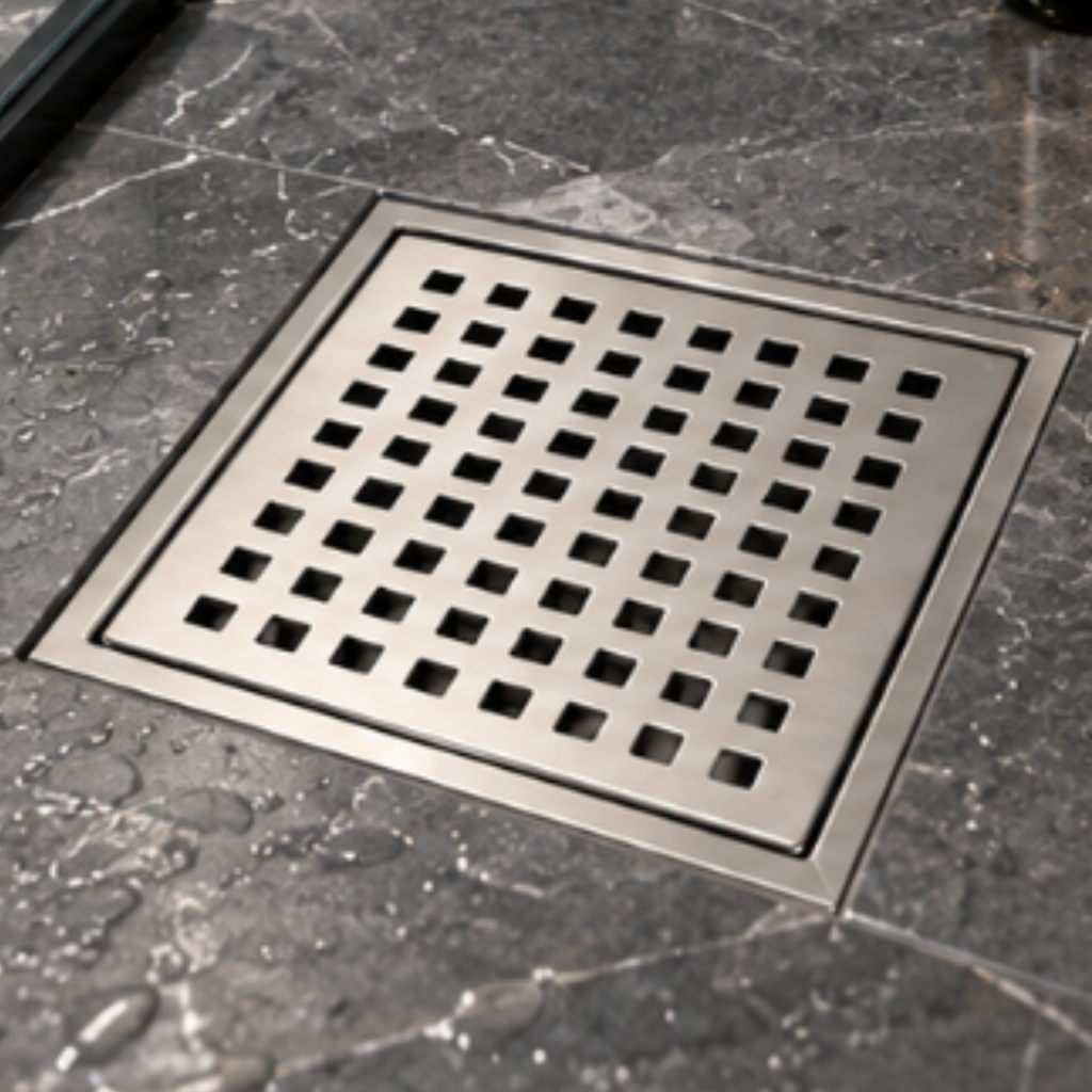 Onimi FT154-6 150 x 150mm Matt Silver Large Square Stainless Steel Floor Trap