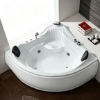Eurano ERN 11333 Corner Whirlpool Bathtub 1500×1500×700mm  3-Person Spa Tub with Massage Jets, Bubble System, LED Light & Hand Shower