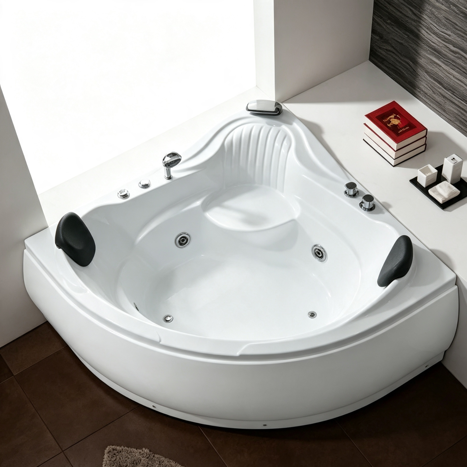 Eurano ERN 11333 Corner Whirlpool Bathtub 1500×1500×700mm  3-Person Spa Tub with Massage Jets, Bubble System, LED Light & Hand Shower