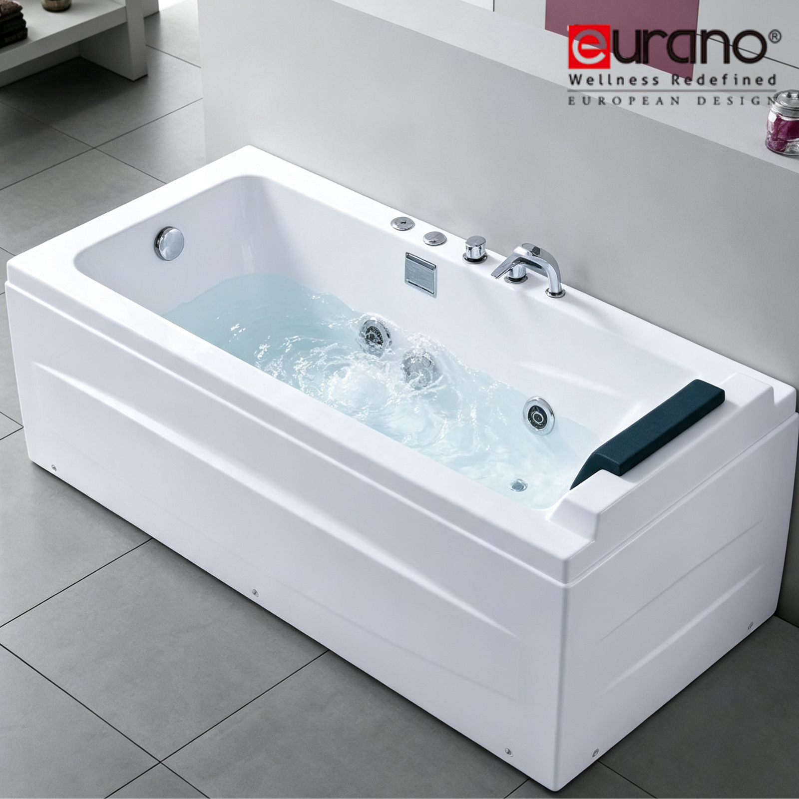 Eurano ERN 11341 (Left & Right) Whirlpool Bathtub 1700x850x650mm Left &amp; Right Skirt Options Massage Jets, LED Light, Faucet, and Headrest Included