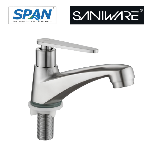 Saniware SWP-SS-304-60 304 Stainless Steel Basin Pillar Tap Brushed Silver Suitable for  Standard bathroom wash basins, countertop basins, powder rooms, guest bathrooms