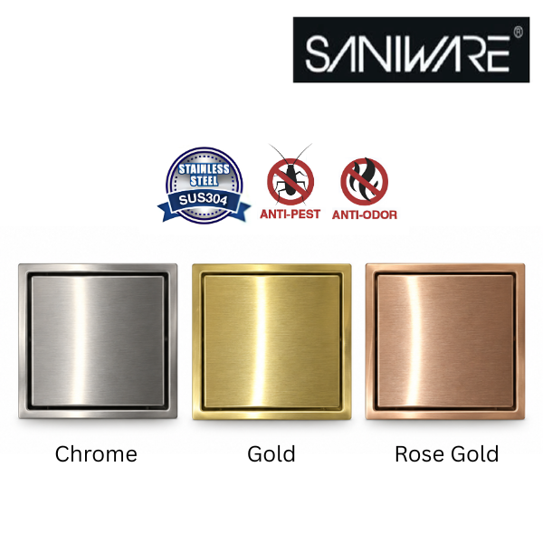 SWFG SUS304 150x150mm Square Floor Grating Anti-Odor Anti-Pest Stainless Steel Floor Trap Drain Cover for Bathroom Shower – Stainless Steel / Gold / Rose Gold