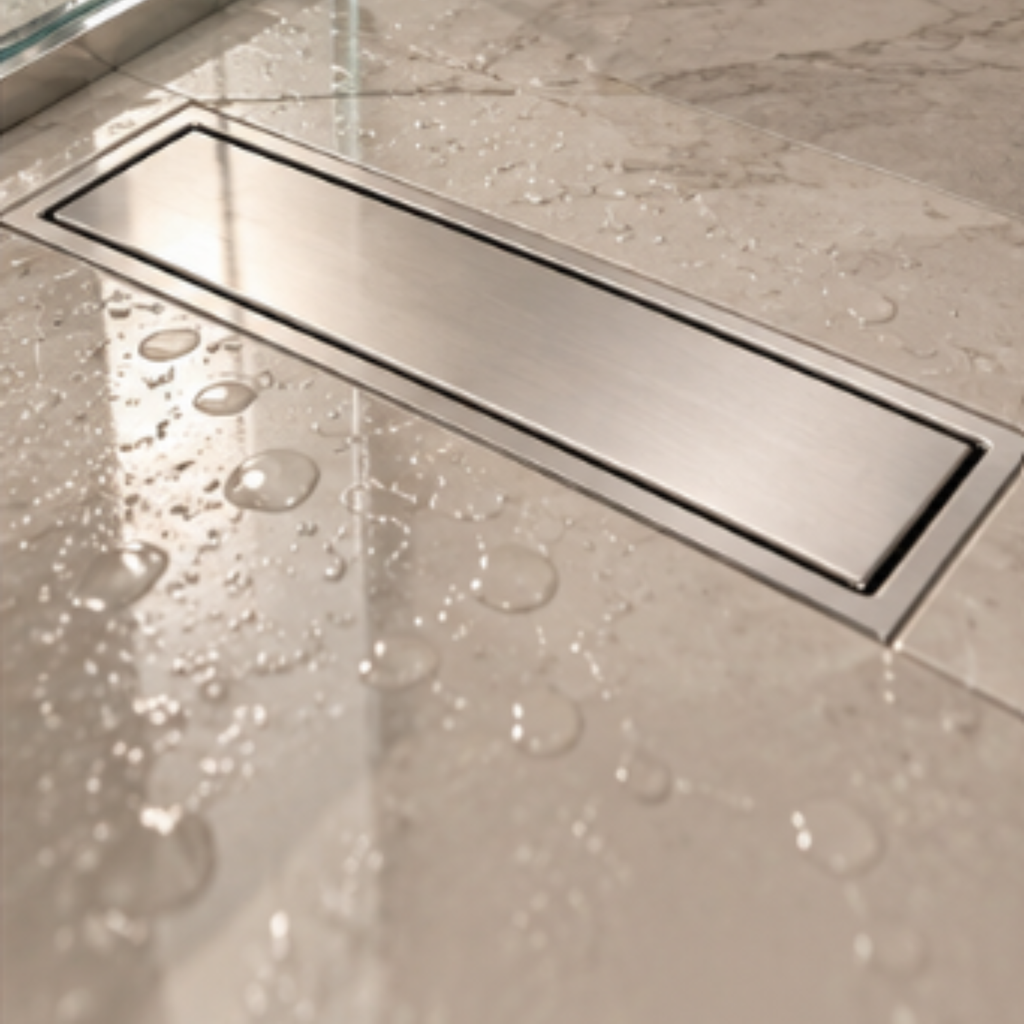 Onimi FT155 300 x 110mm Matt Silver Rectangular Linear Stainless Steel Floor Trap