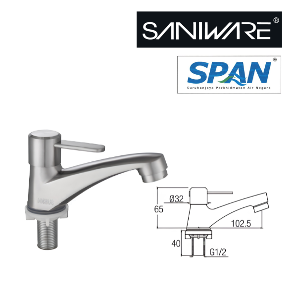 Saniware SWS-304-3960 304 Stainless Steel Basin Pillar Tap – Brushed Silver Suitable for Modern bathroom basins, vanity units, home renovation & hotel projects