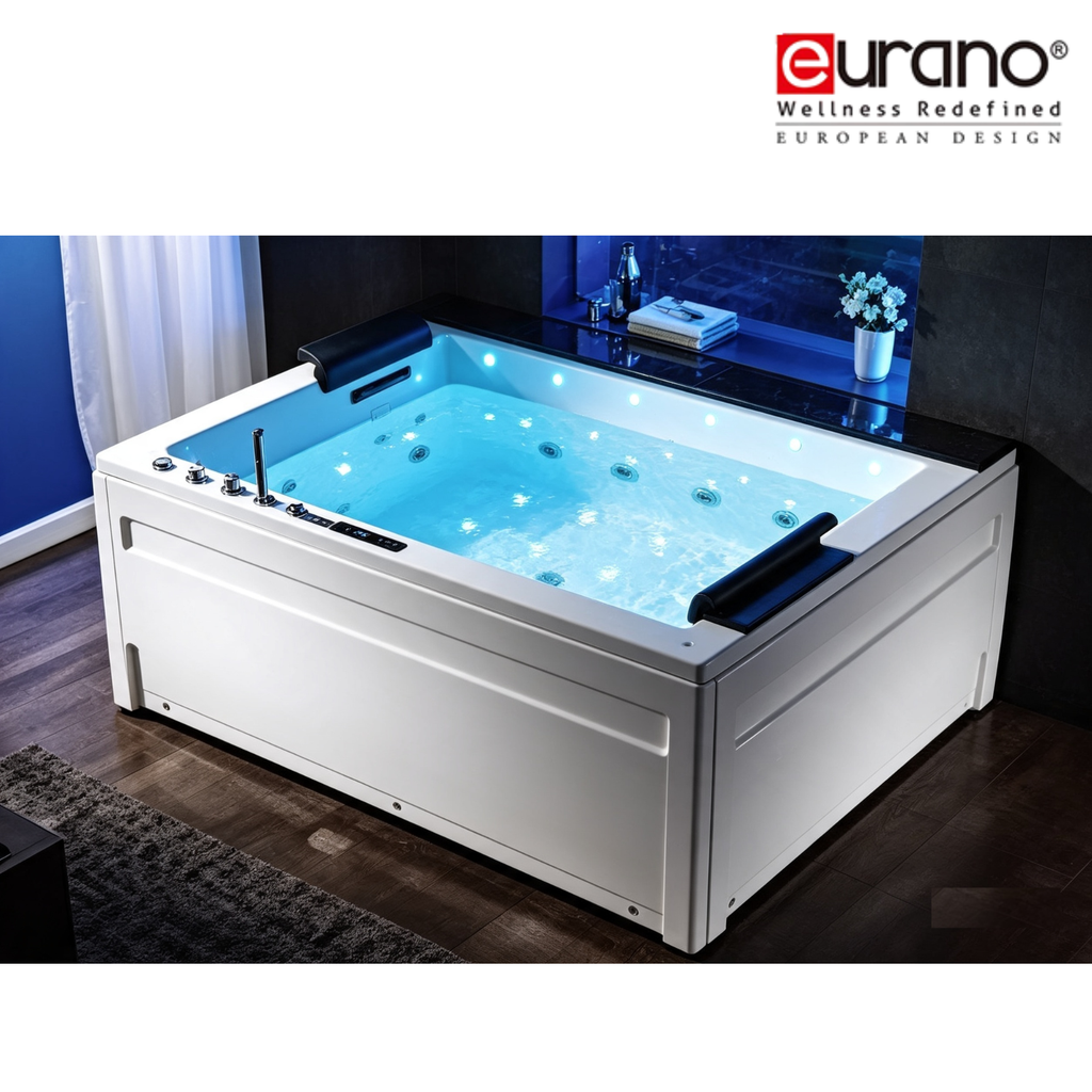 Eurano ERN 11653A 6-Person Whirlpool Bathtub (1900×1500×830mm) LED Hydrotherapy Massage Spa Tub with Air Jets, Waterfall & Digital Control