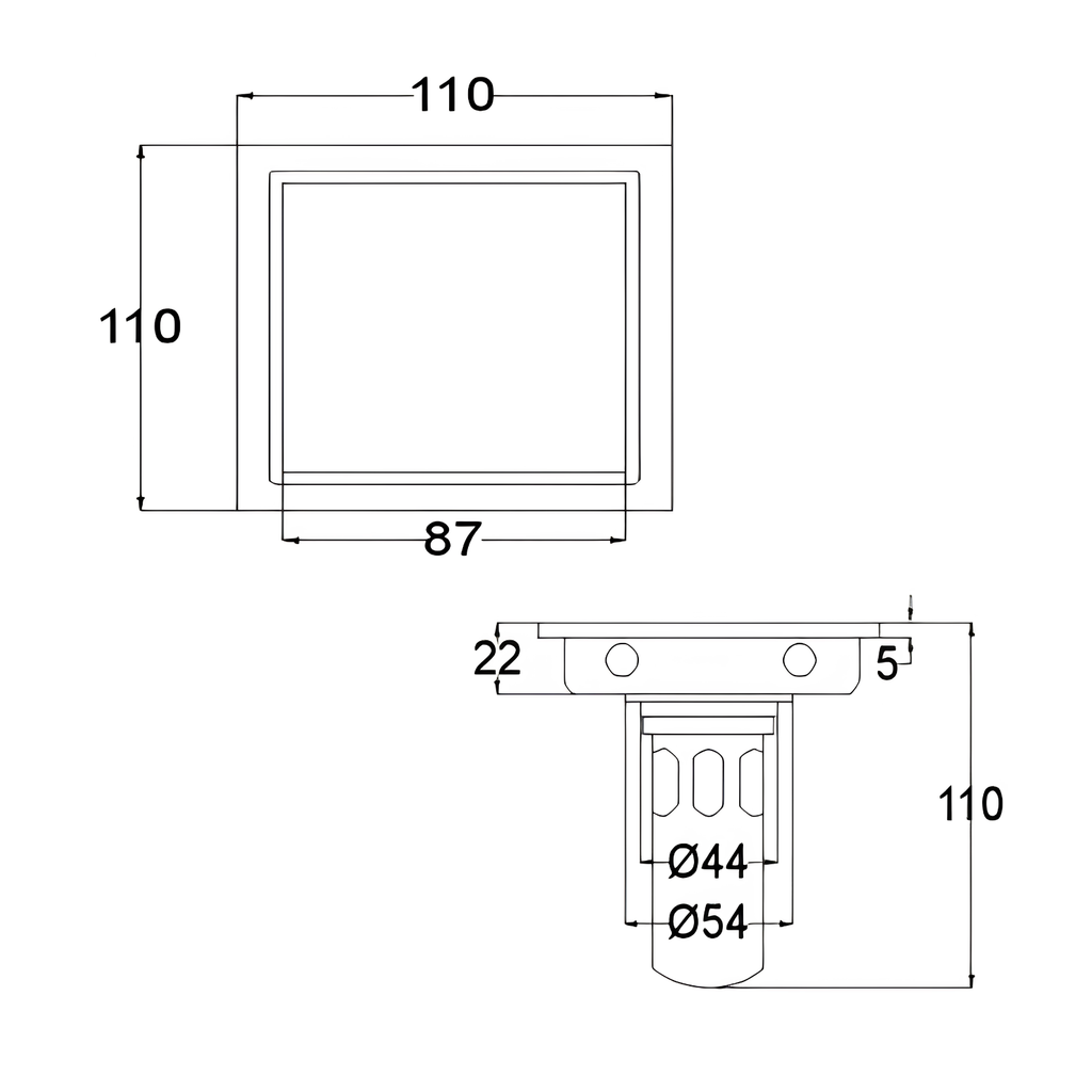 Onimi FT155-4 110 x 110mm Matt Silver Square Stainless Steel Floor Trap