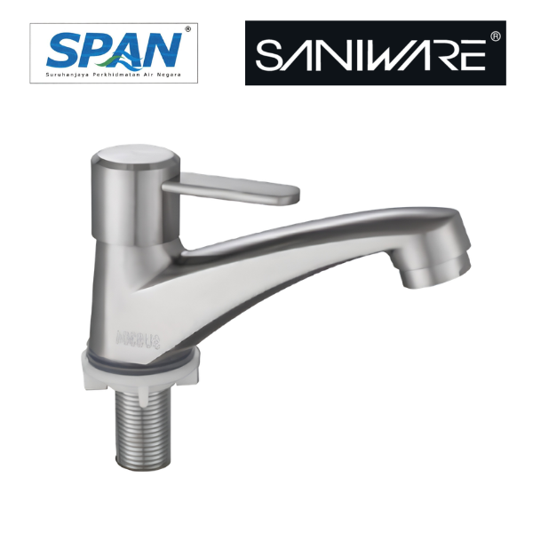 Saniware SWS-304-3960 304 Stainless Steel Basin Pillar Tap Brushed Silver Suitable for Modern bathroom basins, vanity units, home renovation & hotel projects