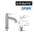 Saniware SWS-304-2859 304 Stainless Steel Tall Basin Pillar Tap Brushed Silver Suitable for Raised countertop basins, vessel sinks, contemporary bathroom setups