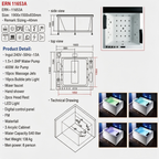 Eurano ERN 11653A 6-Person Whirlpool Bathtub (1900×1500×830mm) LED Hydrotherapy Massage Spa Tub with Air Jets, Waterfall & Digital Control