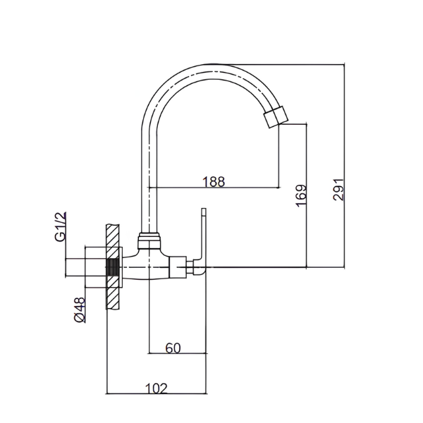 Saniware SWP-BR-3364 Chrome Kitchen Wall Sink Tap Suitable for: Kitchen Sinks, Utility Sinks and Laundry Washing Areas