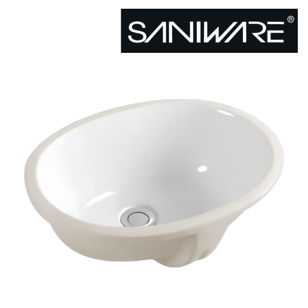 Saniware WB-307 490mm Ceramic White Under Counter Basin Sinki Tandas Bilik Mandi For Bathroom Vanity, Kitchen & Commercial Use
