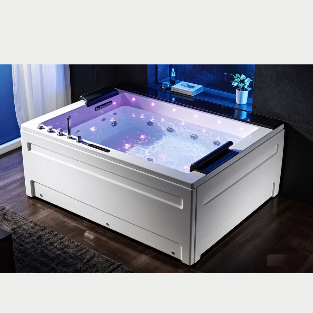 Eurano ERN 11653A 6-Person Whirlpool Bathtub (1900×1500×830mm) LED Hydrotherapy Massage Spa Tub with Air Jets, Waterfall & Digital Control