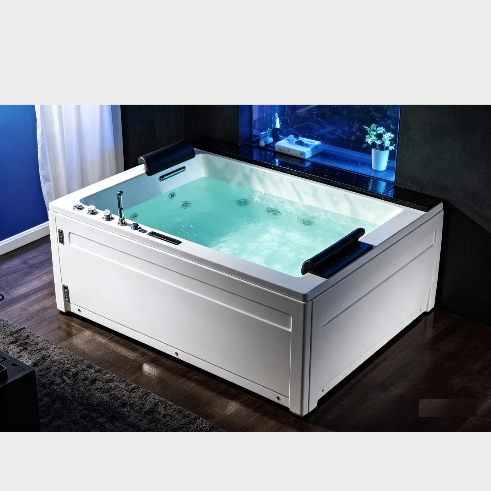Eurano ERN 11653A 6-Person Whirlpool Bathtub (1900×1500×830mm) LED Hydrotherapy Massage Spa Tub with Air Jets, Waterfall & Digital Control