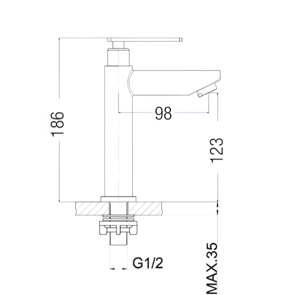 Saniware SWP-SS-304-61 304 Stainless Steel Tall Basin Pillar Tap Brushed Silver Suitable for Countertop / above-counter basins, thick vanity tops, large vessel sinks