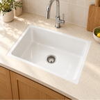 Cerravo Levanzo CL241810 600 × 470mm White Fireclay Rectangular Single Bowl Kitchen Sink Flush Mount or Undermount Ideal for Home Kitchens and Utility Rooms