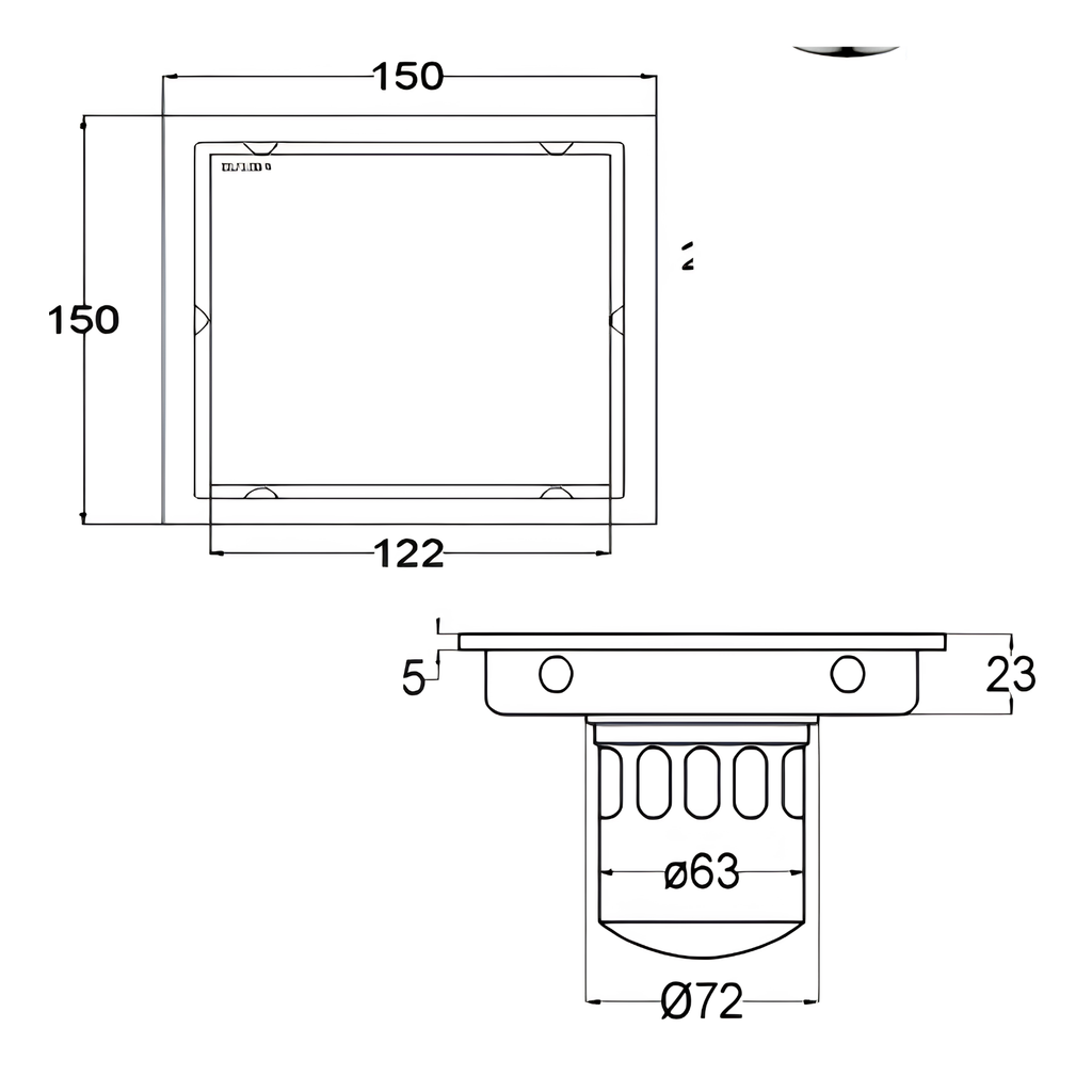 Onimi FT155-6 150 x 150mm Matt Silver Square Stainless Steel Floor Trap