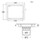 Onimi FT155-6 150 x 150mm Matt Silver Square Stainless Steel Floor Trap