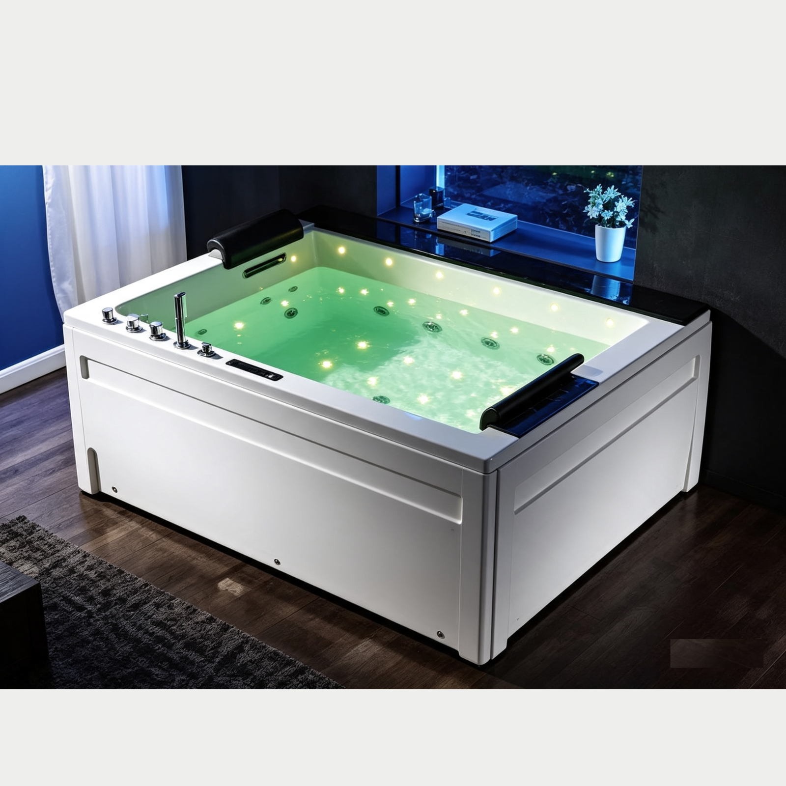 Eurano ERN 11653A 6-Person Whirlpool Bathtub (1900×1500×830mm) LED Hydrotherapy Massage Spa Tub with Air Jets, Waterfall & Digital Control