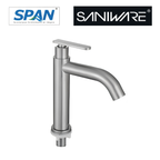 Saniware SWS-304-2859 304 Stainless Steel Tall Basin Pillar Tap Brushed Silver Suitable for Raised countertop basins, vessel sinks, contemporary bathroom setups