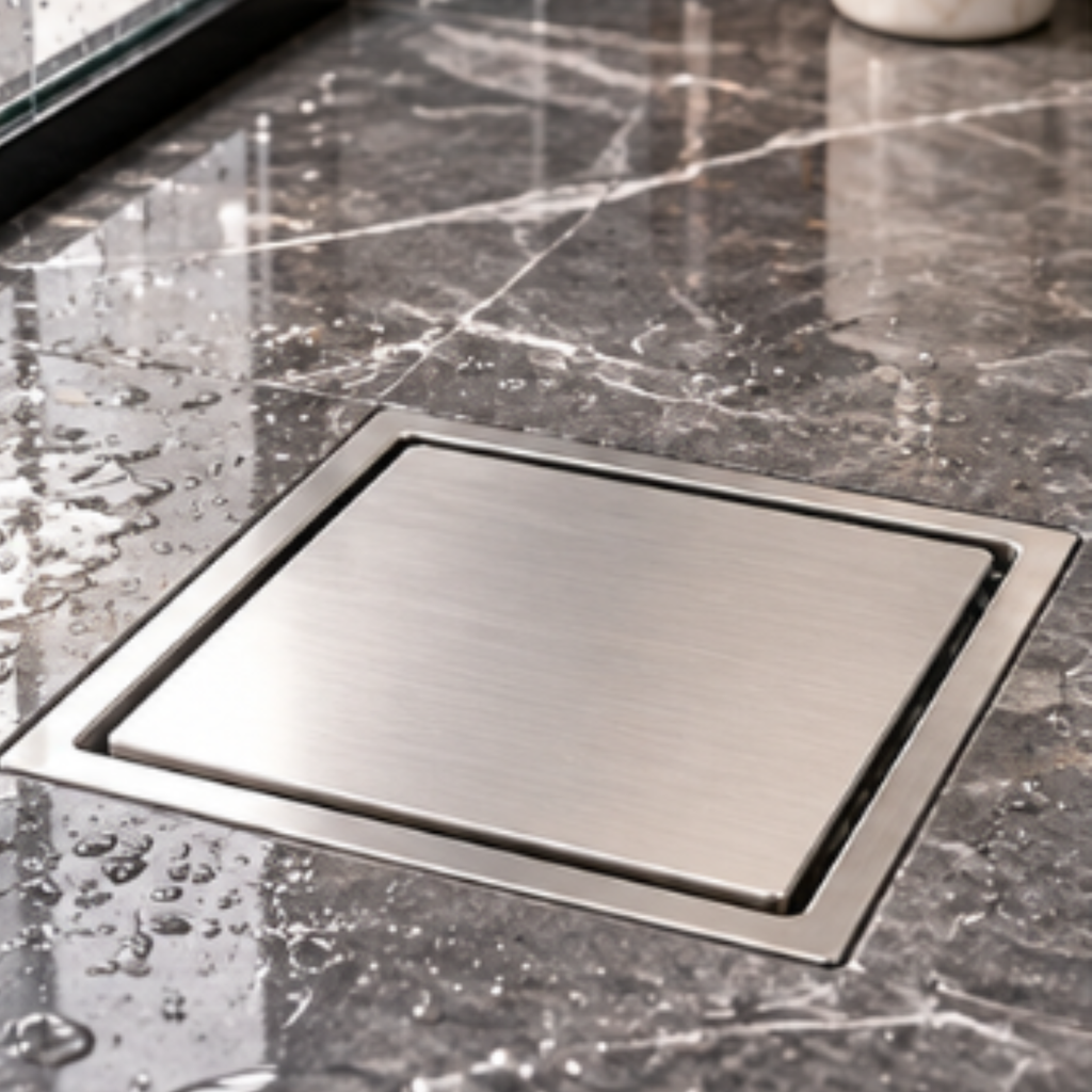 Onimi FT155-6 150 x 150mm Matt Silver Square Stainless Steel Floor Trap