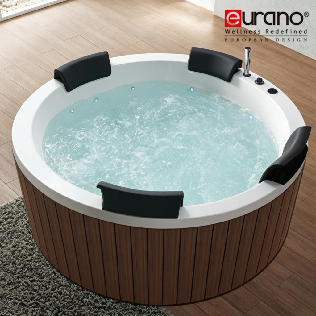 Eurano ERN 11654W Luxury 6-Person Whirlpool Bathtub (1700×1700×830mm) LED Hydrotherapy Massage Spa Tub with Air Jets, Waterfall & Digital Control