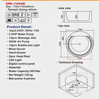 Eurano ERN 11654W Luxury 6-Person Whirlpool Bathtub (1700×1700×830mm) LED Hydrotherapy Massage Spa Tub with Air Jets, Waterfall & Digital Control