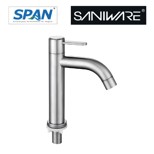 Saniware SWS-304-3961 304 Stainless Steel Basin Pillar Tap Brushed Silver Suitable for Compact basins, small bathrooms, utility sinks & budget renovation projects