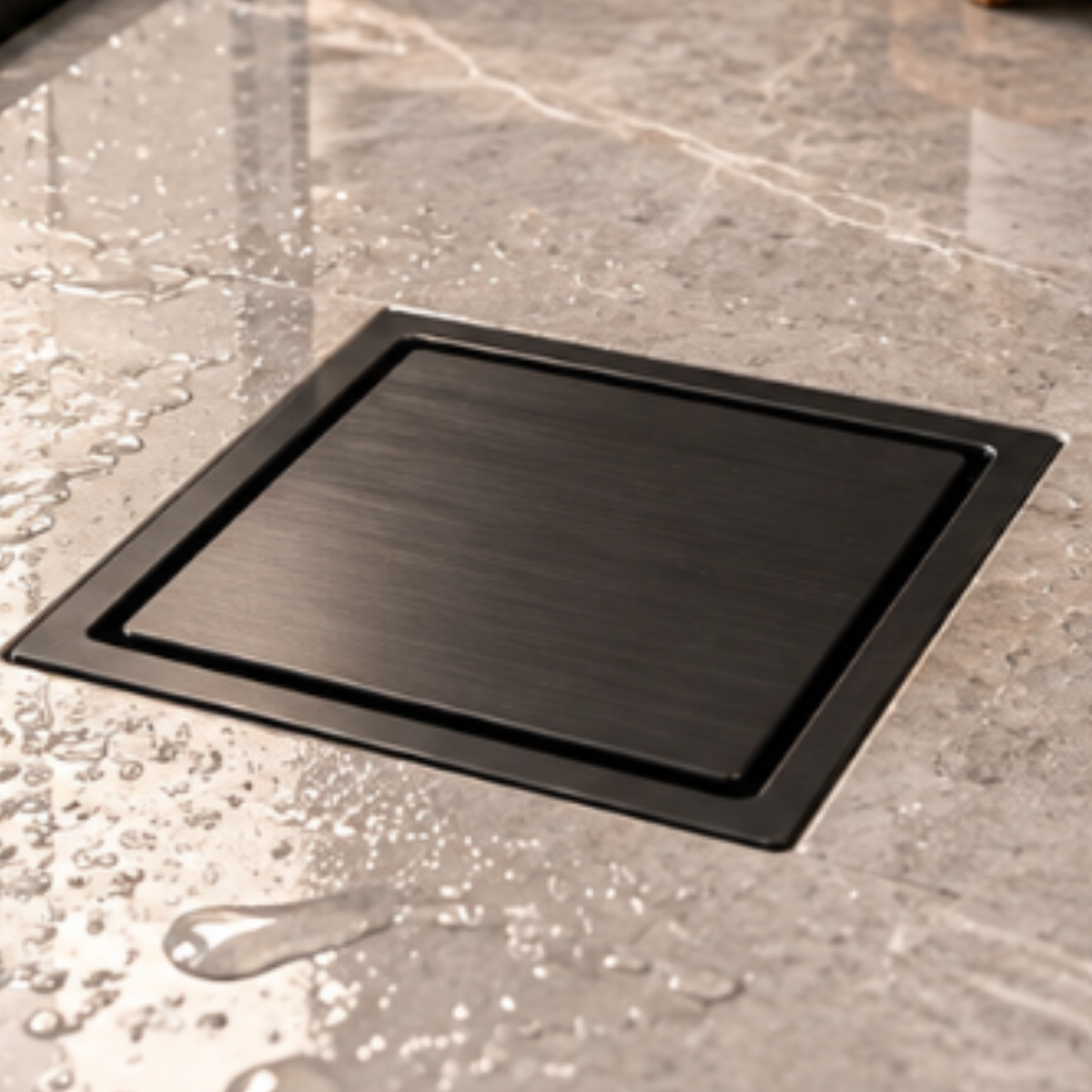 Onimi FT155-150-BL 150 x 150mm Matt Black Square Stainless Steel Floor Trap