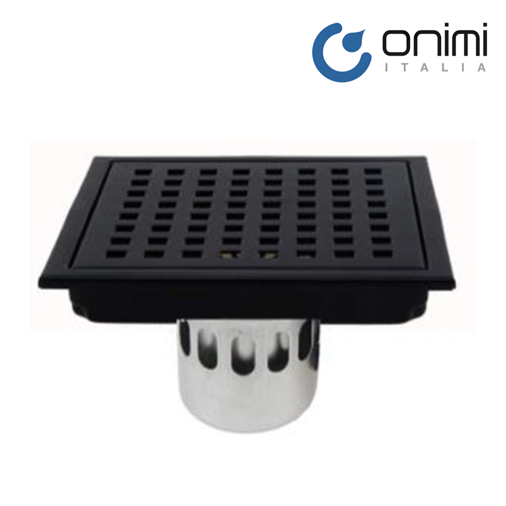 Onimi FT154-150-BL 150 x 150mm Matt Black Square Grid Stainless Steel Floor Trap