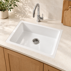 Cavarro Levanzo CL301810 760 × 459mm White Fireclay Rectangular Single Bowl Kitchen Sink Flush Mount or Undermount Ideal for Family Kitchens and Utility Rooms