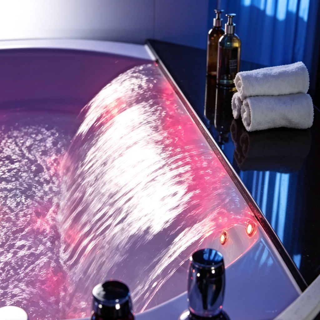 Eurano ERN 11654W Luxury 6-Person Whirlpool Bathtub (1700×1700×830mm) LED Hydrotherapy Massage Spa Tub with Air Jets, Waterfall & Digital Control