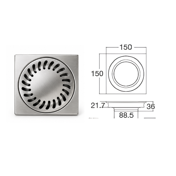 SWFG SUS304 Stainless Steel 150x150mm Bathroom Floor Grating Floor Trap Drain Cover Shower Waste Grate – 4 Designs / Washing Machine Outlet Option