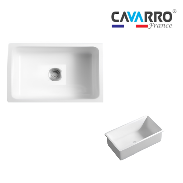 Cavarro Levanzo CL301810 760 × 459mm White Fireclay Rectangular Single Bowl Kitchen Sink Flush Mount or Undermount Ideal for Family Kitchens and Utility Rooms
