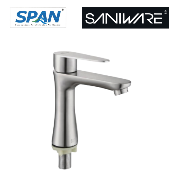 Saniware SWP-SS-304-87 304 Stainless Steel Tall Basin Pillar Tap Brushed Silver Suitable for:Premium vessel basins, above-counter basins, luxury bathroom setups, high-end home & hotel renovations