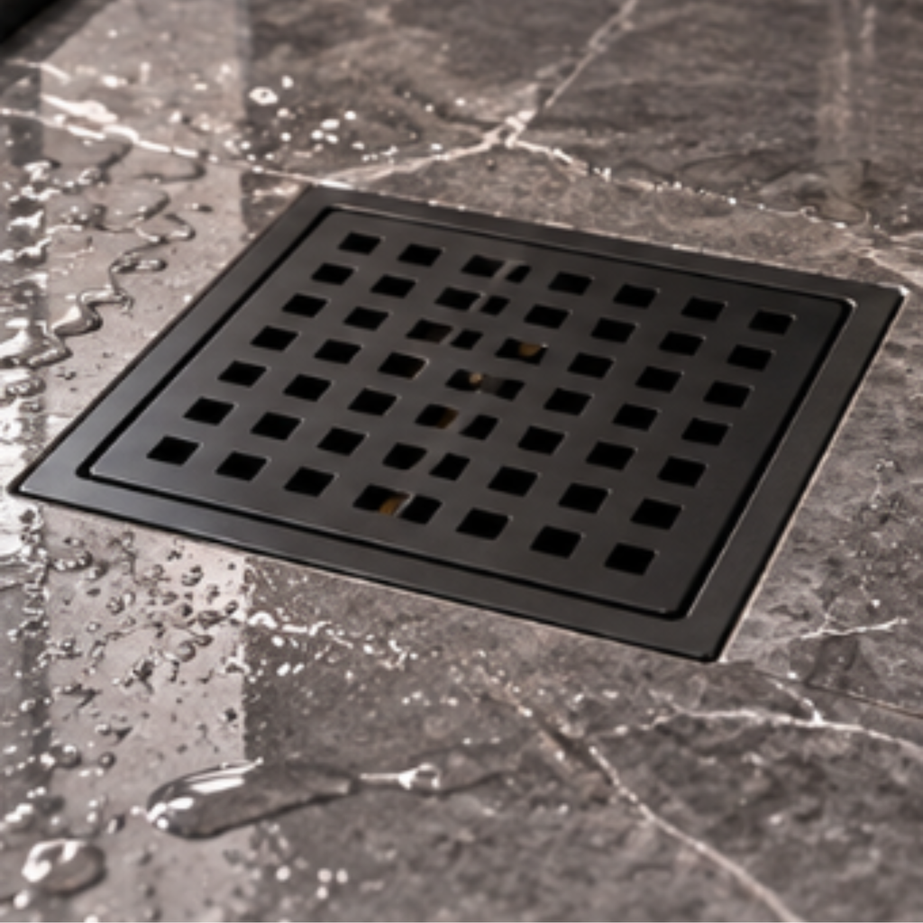 Onimi FT154-150-BL 150 x 150mm Matt Black Square Grid Stainless Steel Floor Trap