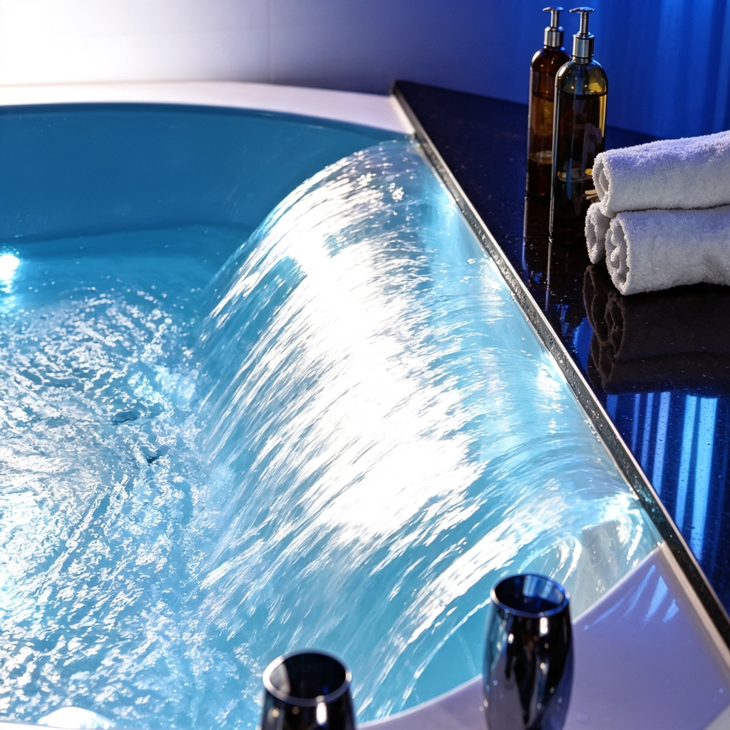 Eurano ERN 11654W Luxury 6-Person Whirlpool Bathtub (1700×1700×830mm) LED Hydrotherapy Massage Spa Tub with Air Jets, Waterfall & Digital Control