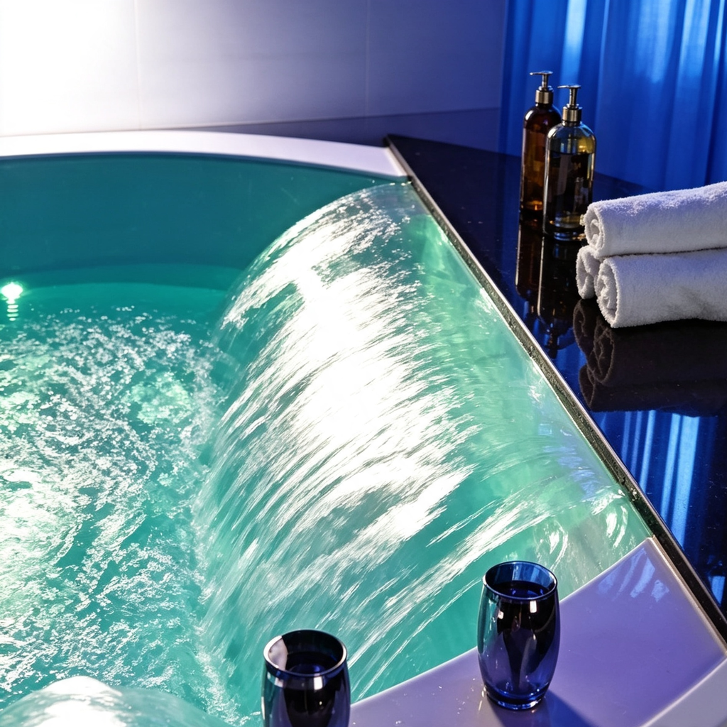 Eurano ERN 11654W Luxury 6-Person Whirlpool Bathtub (1700×1700×830mm) LED Hydrotherapy Massage Spa Tub with Air Jets, Waterfall & Digital Control